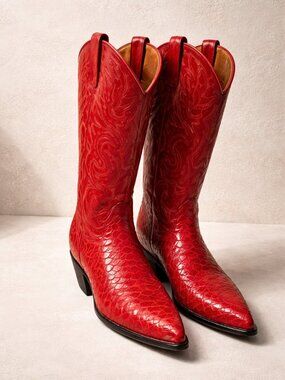 JE-VER Red Python Leather Cowboy Boots Snip Toe Western Size 10.5 Woman